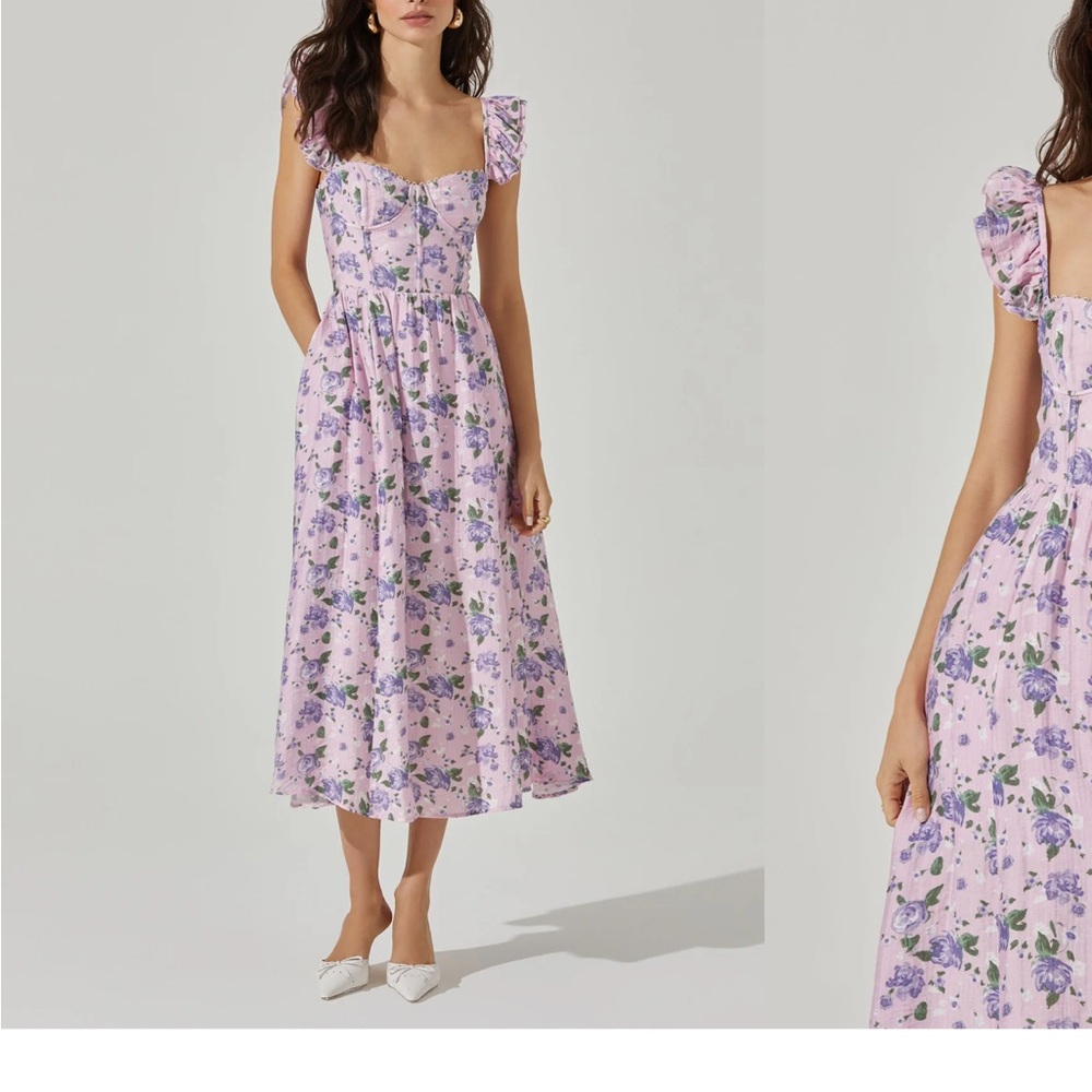 ASTR the Label Pink Floral Midi Corset Back Dress